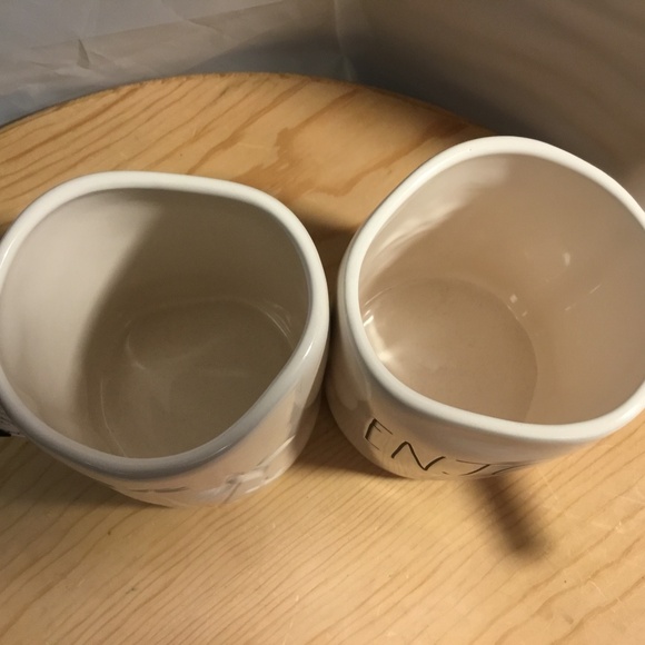 NWT~ 2 Rae Dunn White Raised Floral Engraved Back ceramic coffee Mug ENJOY - Picture 7 of 10